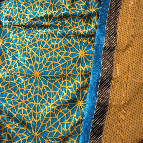 Orange Saree with Royal Blue Accents & Gold Embroidery | Festive Indian Wear - Picture 4 of 8